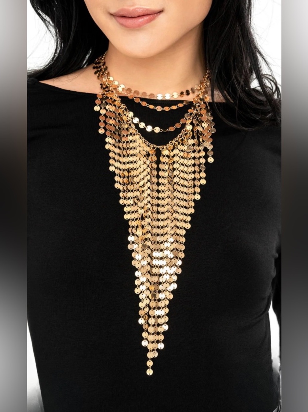 Gold Statement Fringe Bib Necklace & Earrings Set
